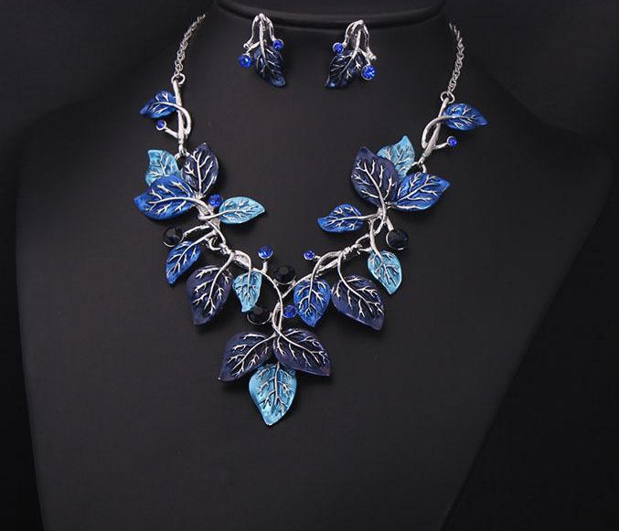Europe jewelry sets, colorful leaves, short clavicle necklace, three styles to choose from