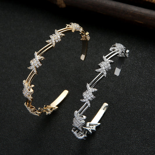 Geometric Zircon Open-Ended Bracelet – Elegant Formal Dress Accessory