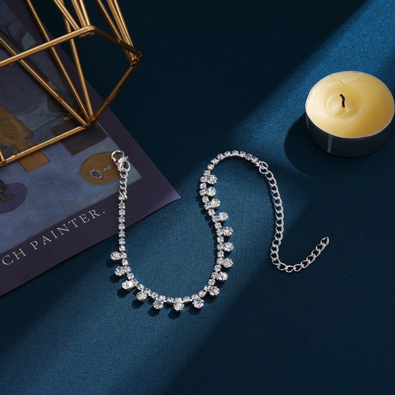 Women's Silver Diamond-Style Geometric Anklet
