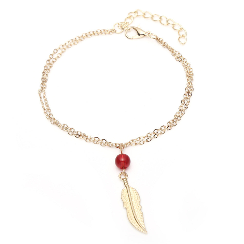 Crystal Bead Feather Anklet in Korean Style