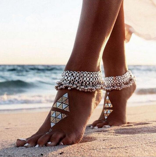 Boho Bell Fringe Anklet – Retro Folk Charm in Silver
