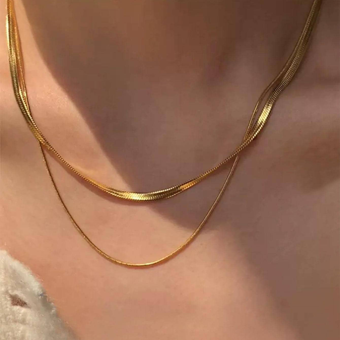 Double Layer Snake Chain Necklace — Gold Choker for Women