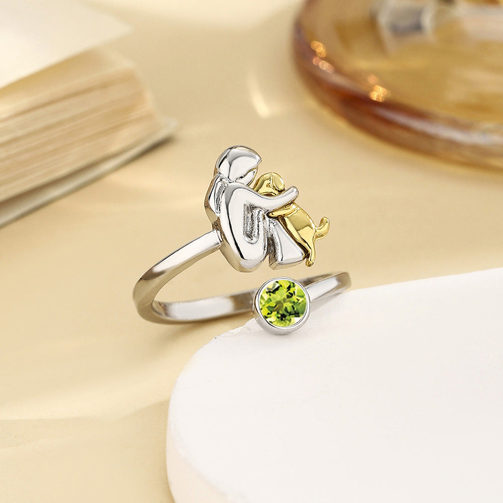 Birthstone Rhinestone Women's Open Ring / Dog Mom Ring