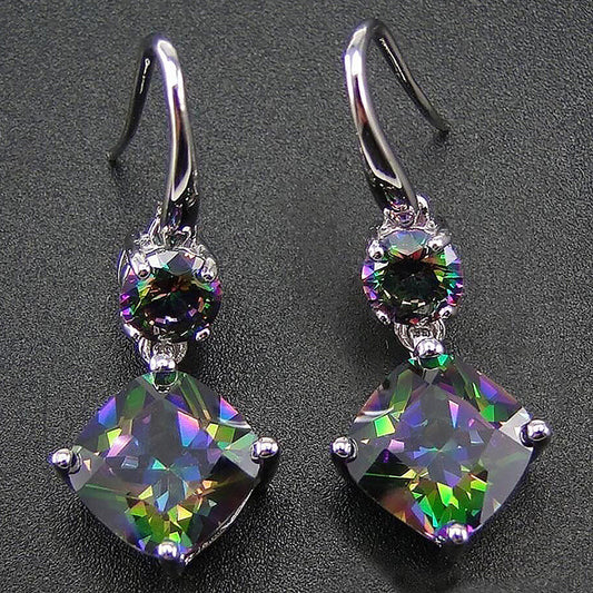 Exquisite Colorful Zircon Geometric Earrings – Elegant Pendant Style for Women