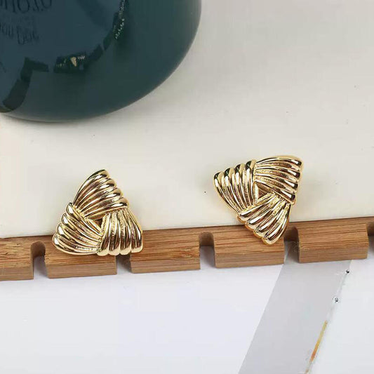 Golden Feather Pleated Triangle Earrings for Women