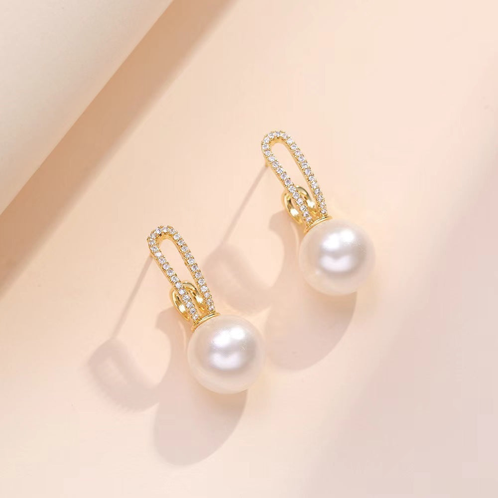 Women's Crystal Beads Silver Needle Simple Earrings