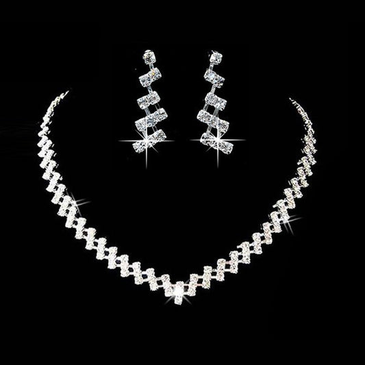 Bridal Rhinestone Wedding Necklace, and Earrings