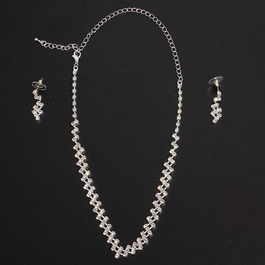 Bridal Rhinestone Wedding Necklace, and Earrings