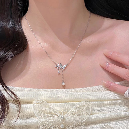Women’s Korean-Style Tassel Butterfly Necklace – Light Luxury & Unique Minority Design