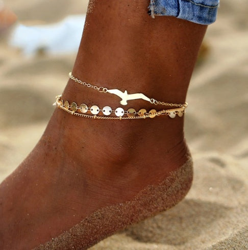 Bohemian Crystal Bead Anklet Set with Moon Pendant and Turquoise Accents