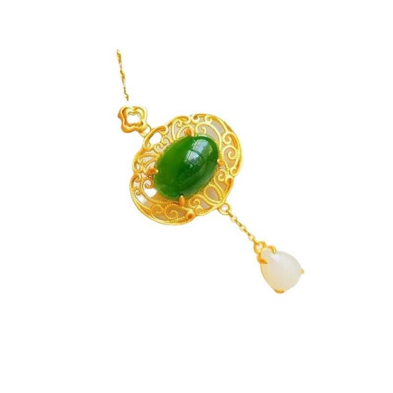 Ancient Gold Inlaid Natural Xinjiang Hetian Jade Egg Pendant Necklace for Women