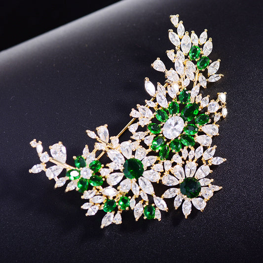 Minimalist Gold-Plated Gem Brooch – White or Green Zircon Accent