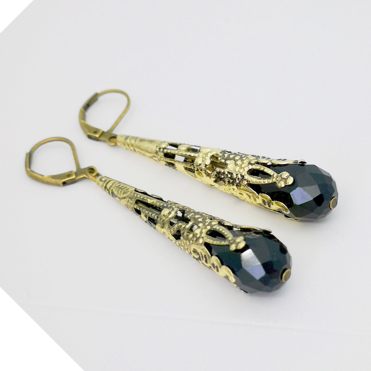 Vintage Crystal Flower Long Drop Earrings
