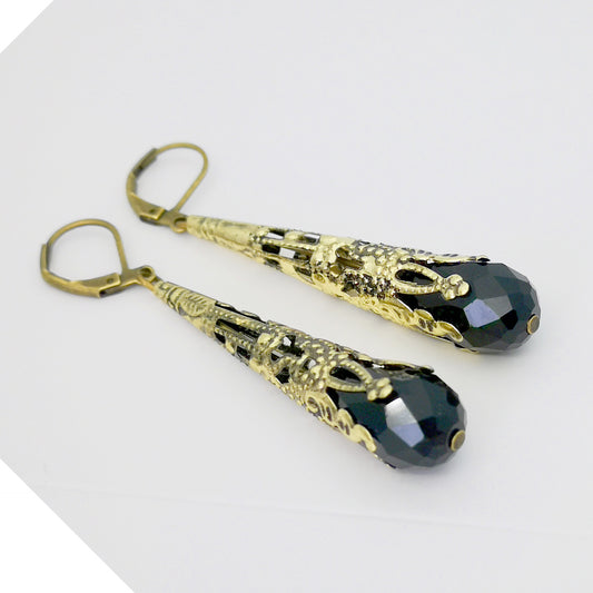Vintage Crystal Flower Long Drop Earrings