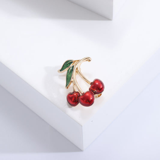 Red Cherry Drip-Enamel Brooch – Playful and Chic Fruit Accent