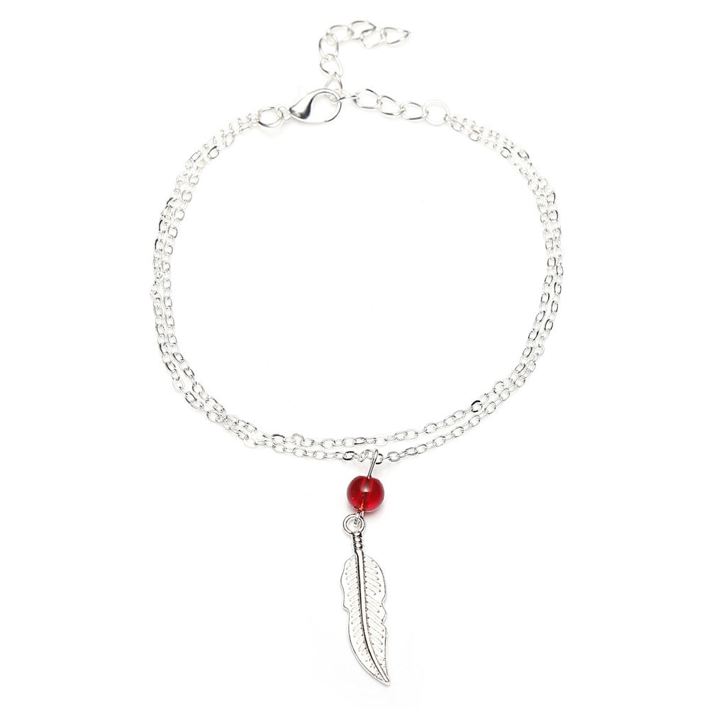 Crystal Bead Feather Anklet in Korean Style