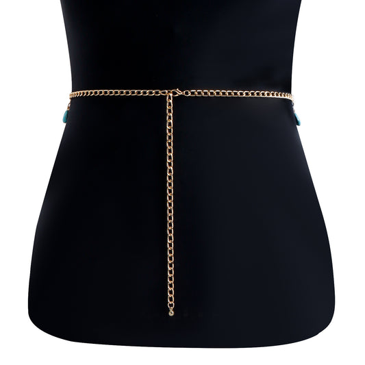Retro Turquoise Belly Chain, Simple & Sexy Summer Waist Jewelry for Women