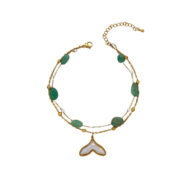 Blue Natural Stone Titanium Steel Anklet – Bohemian Style for Women