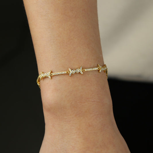 Thorn Inlaid Zircon Punk Bracelet – Gold & Silver Tone Statement Jewelry