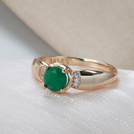 Rose Gold Emerald & Natural Zircon Ring