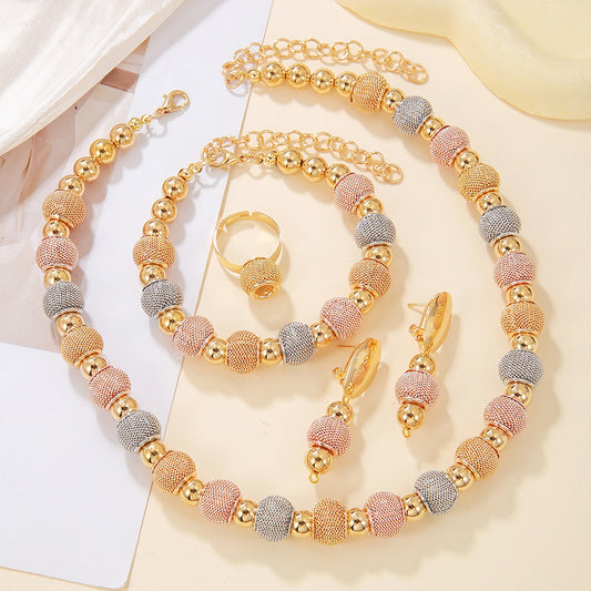 Fashion Contrast Large Round Bead Necklace, Set