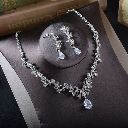 Korean Rhinestone Necklace and Earring Set – Elegant Jewelry for Special Occasions