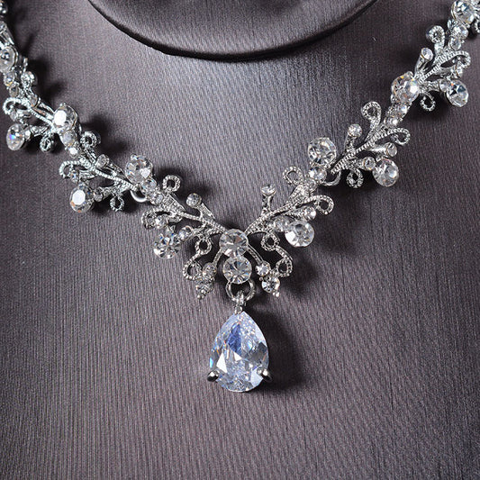 Korean Rhinestone Necklace and Earring Set – Elegant Jewelry for Special Occasions