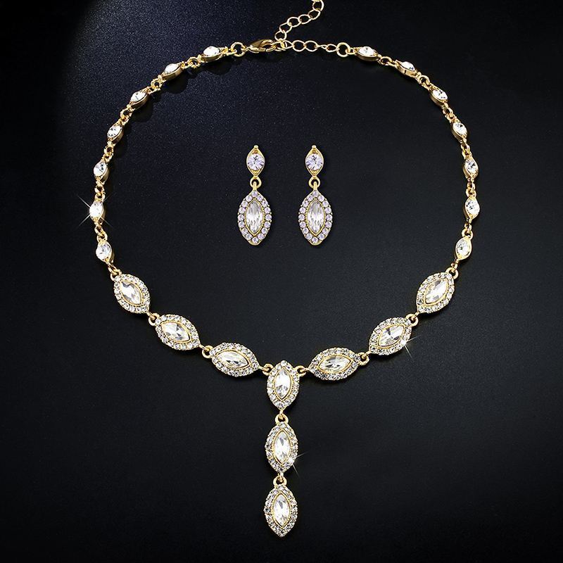 Bridal Jewelry Set – Pair of NKN51 Zircon Earrings Plus A Matching NKN51 Zircon Necklace