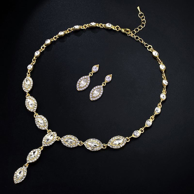 Bridal Jewelry Set – Pair of NKN51 Zircon Earrings Plus A Matching NKN51 Zircon Necklace