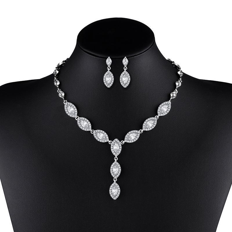 Bridal Jewelry Set – Pair of NKN51 Zircon Earrings Plus A Matching NKN51 Zircon Necklace