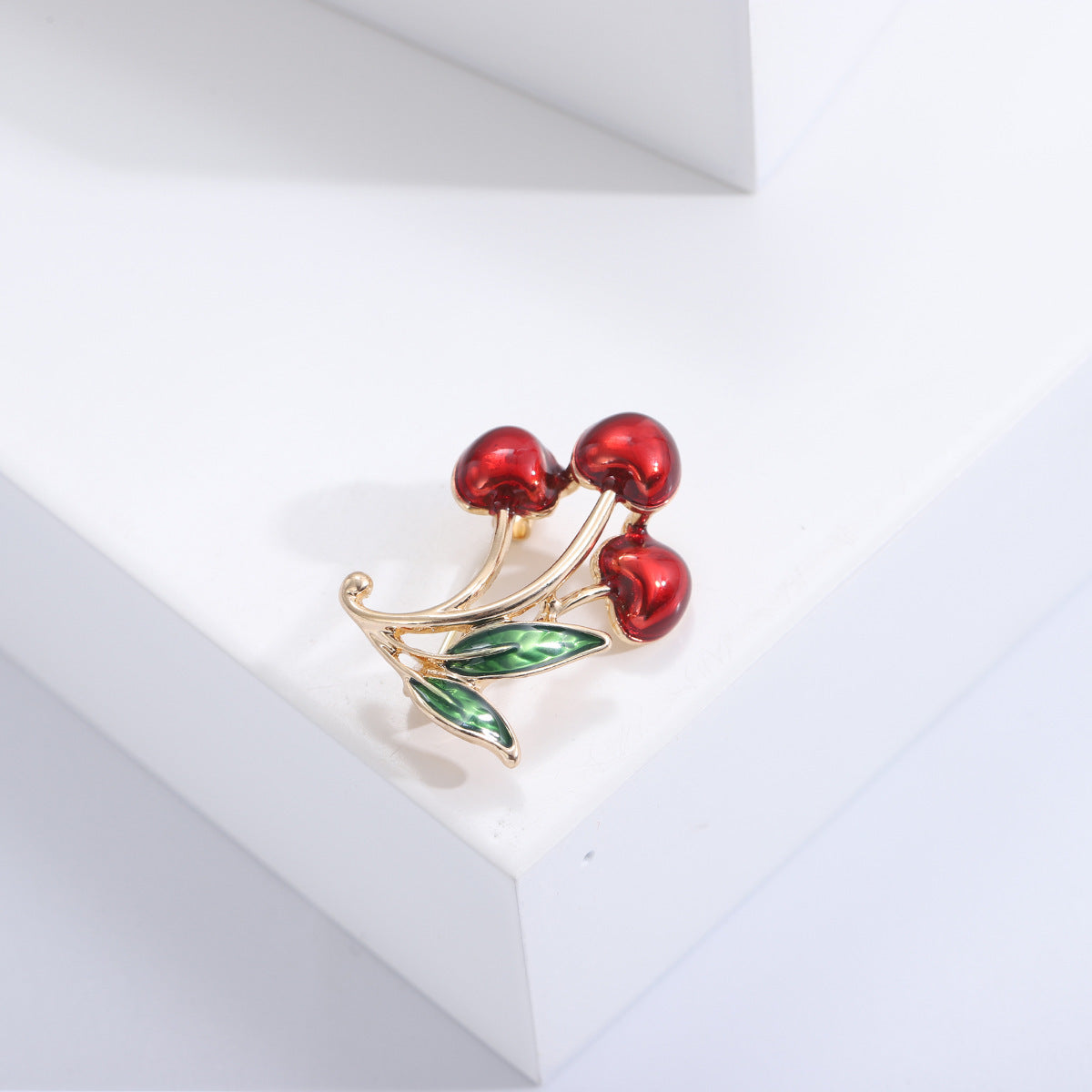 Red Cherry Drip-Enamel Brooch – Playful and Chic Fruit Accent