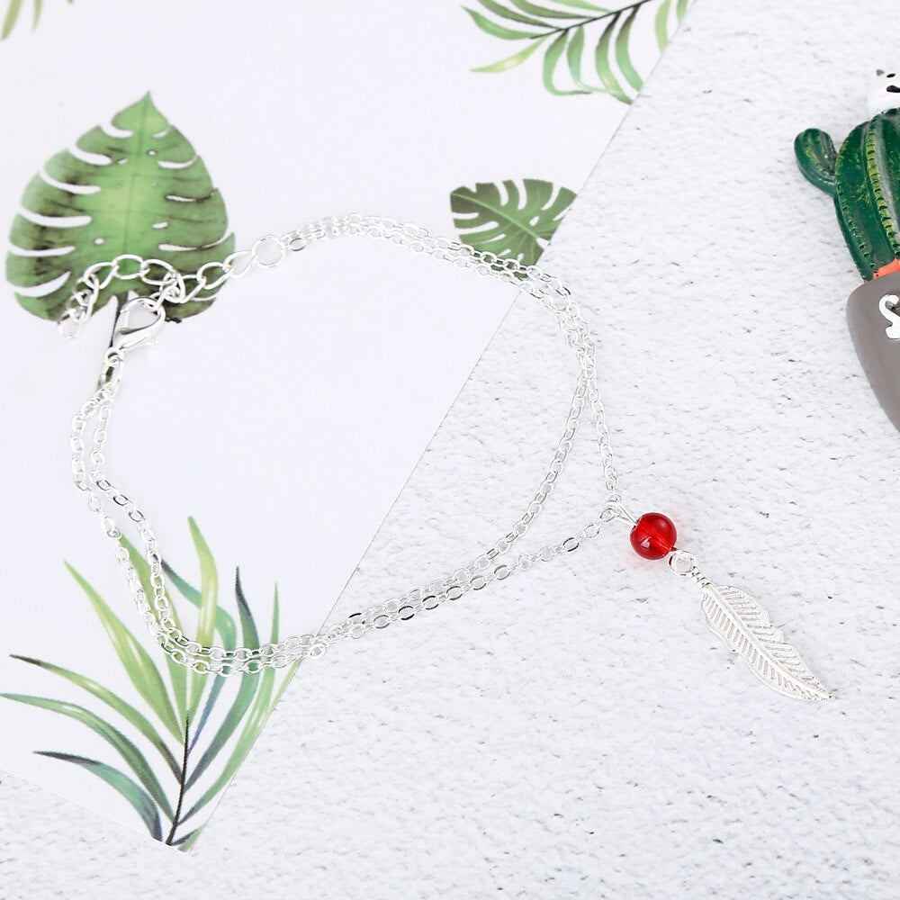 Crystal Bead Feather Anklet in Korean Style