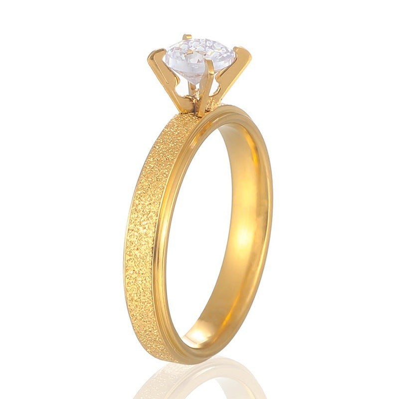 Popular Zircon Frosted Titanium Steel Ring
