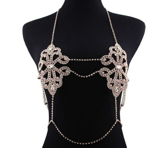 Geometric Crystal Chest Body Chain – Sexy Rhinestone Bikini Jewelry for Women