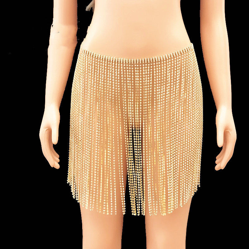 Rhinestone Fringe Body Chain Skirt – Flashy Nightclub Jewelry for Women