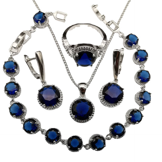 European & American Style 4-Piece Round Diamond Jewelry Set – Elegant & Classic