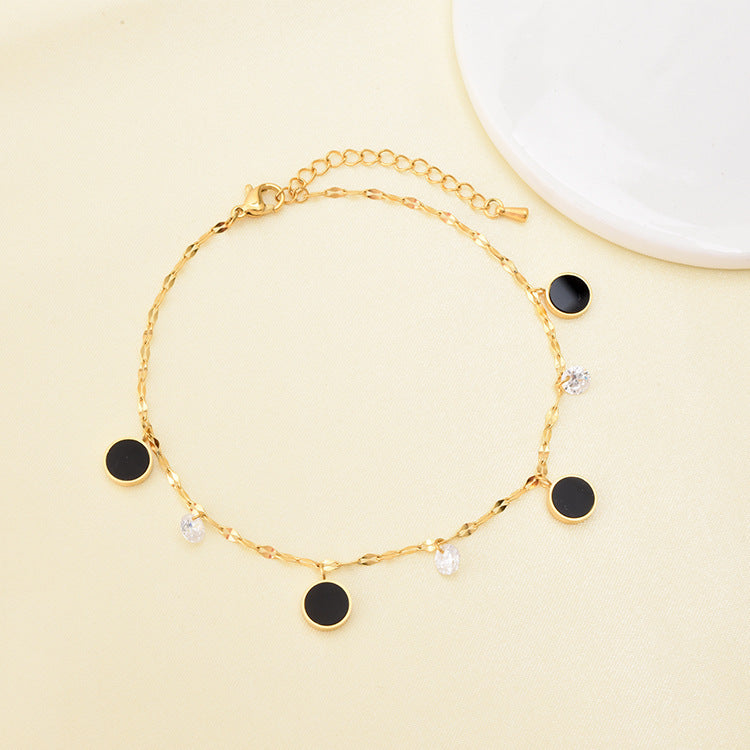 Gold Water Wave Chain Anklet with Black Zircon Pendant – Fashion OL Style
