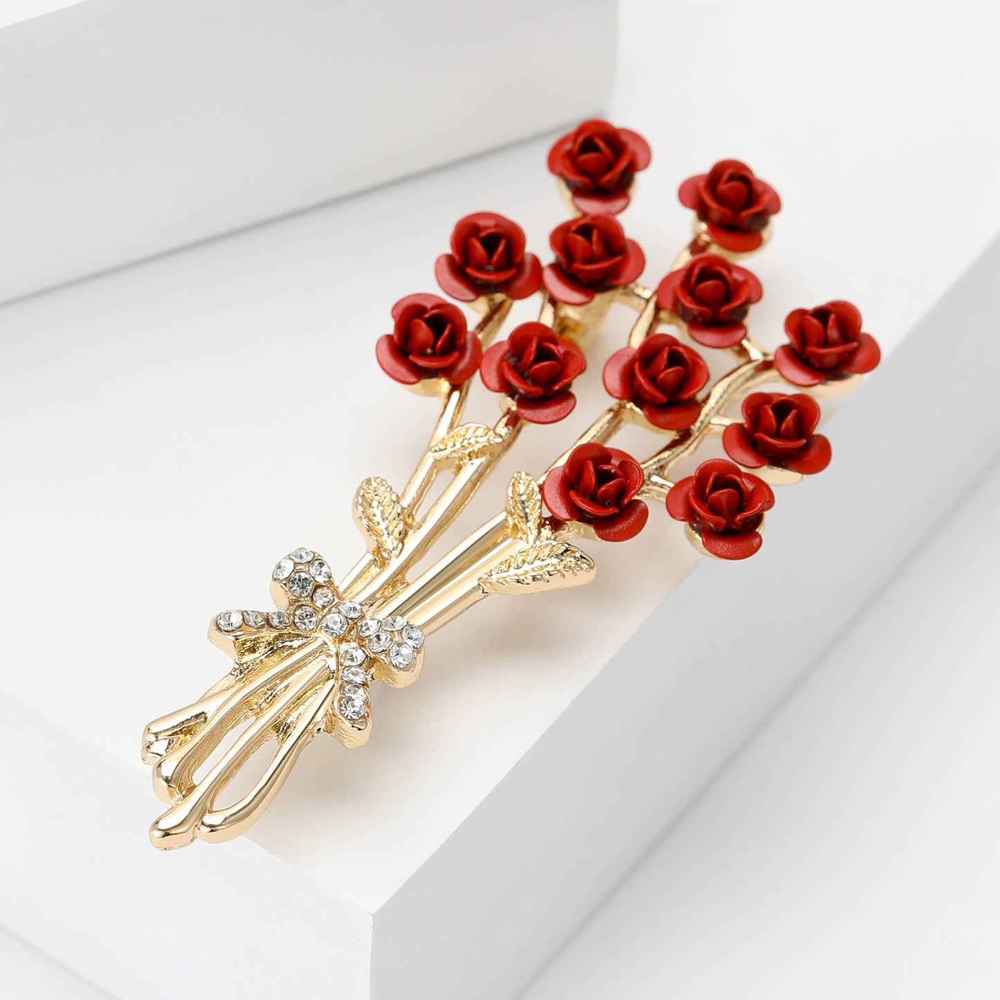 Enamel Rose Glaze Brooch – Elegant Floral Accent for Formal Looks