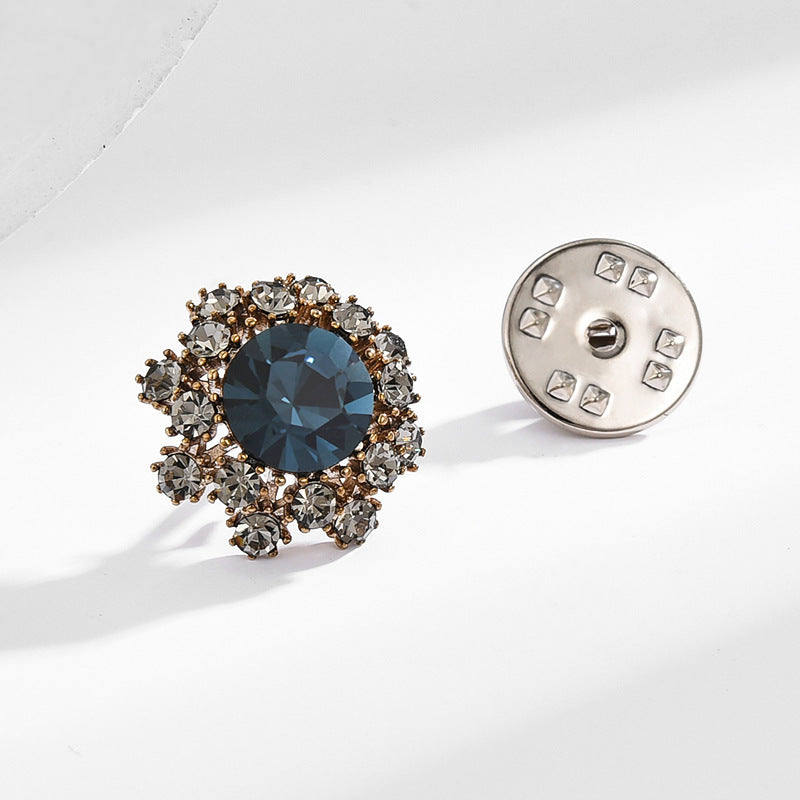 Mini Crystal Collar Brooch – Subtle Floral Accent in Blue or Green