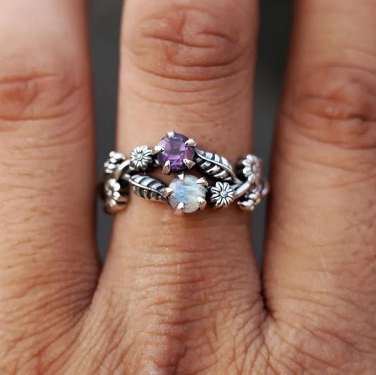 Purple Gemstone Flower Ring For Women