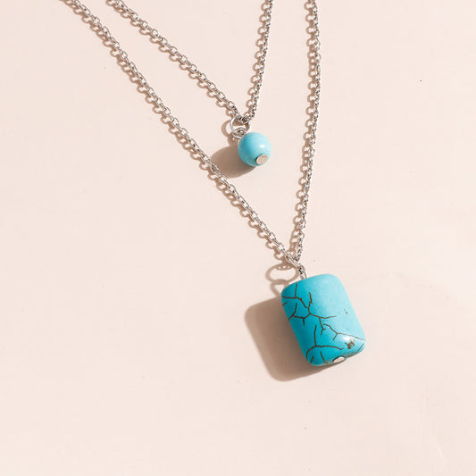 Turquoise Double-Layer Cylindrical Pendant Necklace