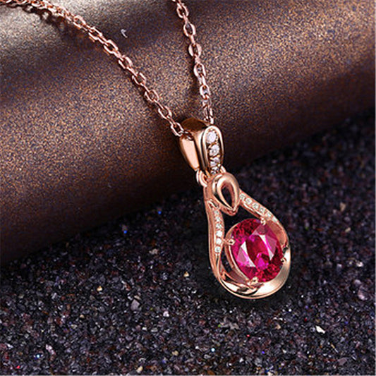 Rose Gold Goddess Pendant with Imitation Ruby, Tourmaline & Jacinth Stones