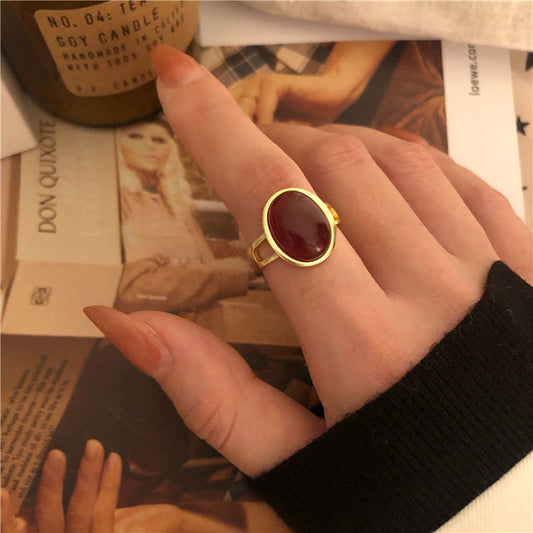 French Minority Design Cold Wind Red Agate Ring