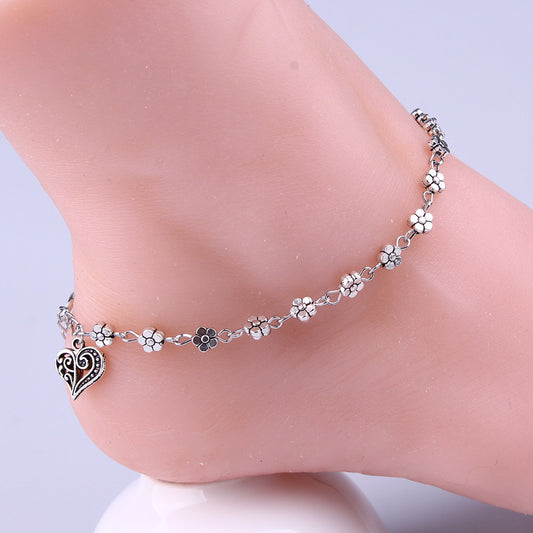 Heart-Shaped Ankle Chain in Electroplated Alloy