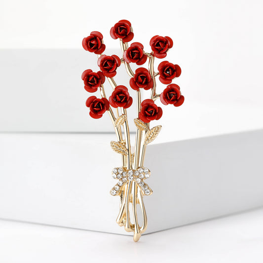 Enamel Rose Glaze Brooch – Elegant Floral Accent for Formal Looks