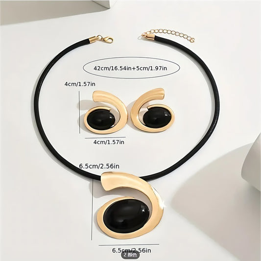 1 Set Of 3 Pieces, Creative Geometric Black Pendant Necklace Earring Set