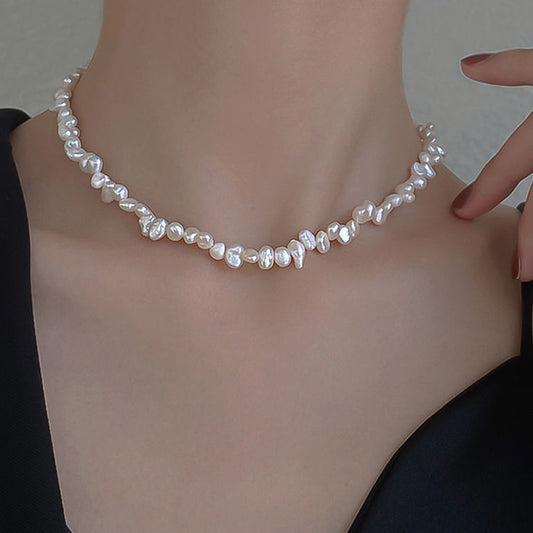 Vintage Rice Grain Imitation Freshwater Pearl Necklace for Women