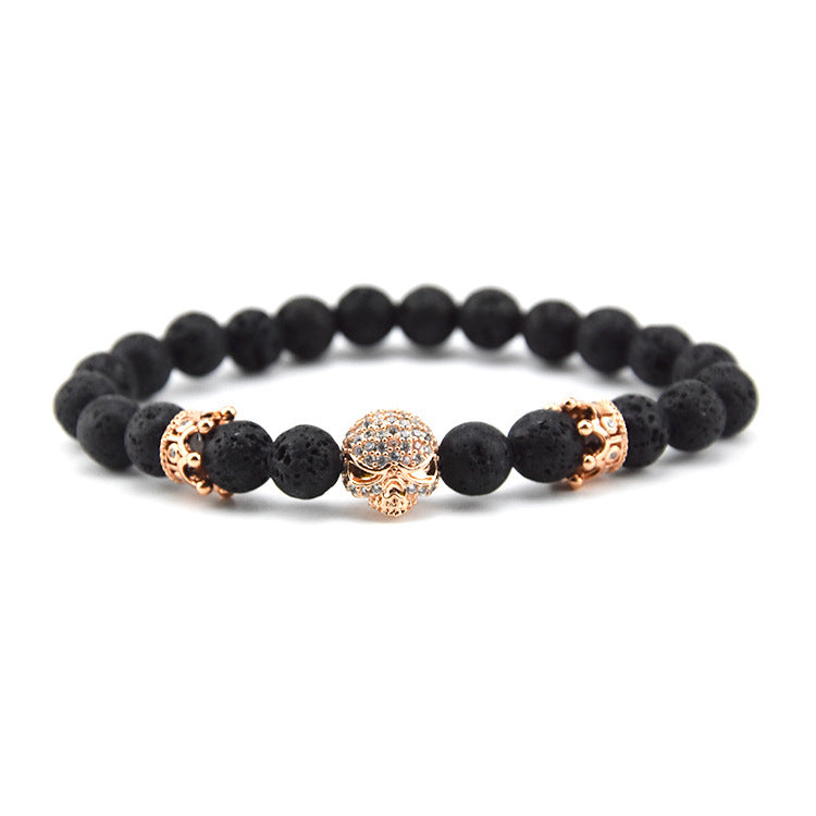 Volcanic Rock Beaded Bracelet with Crown and Zircon