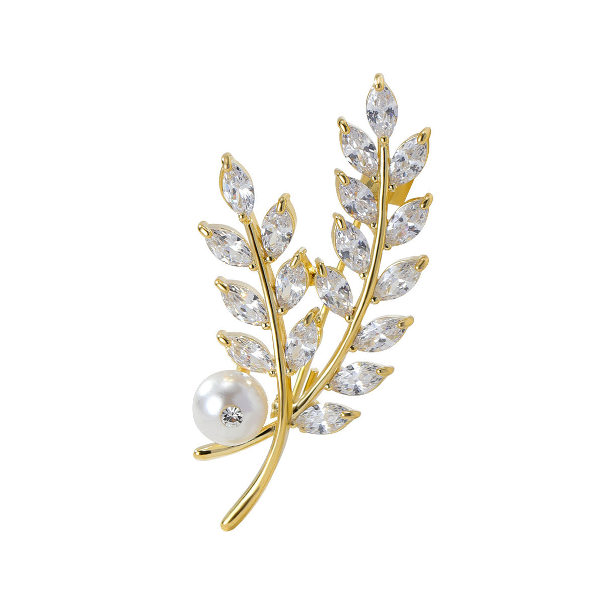 Leaf Pearl Accent Brooch – Graceful Wheat-Inspired Elegance
