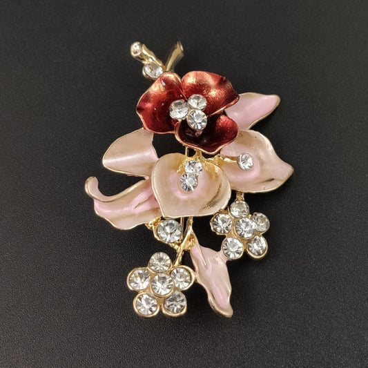 Handmade Diamond Flower Brooch – Oil Drip Corsage Pin for Women